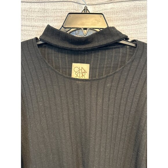 Chaser Black Ribbed Keyhole Sweater Size S - Picture 2 of 3